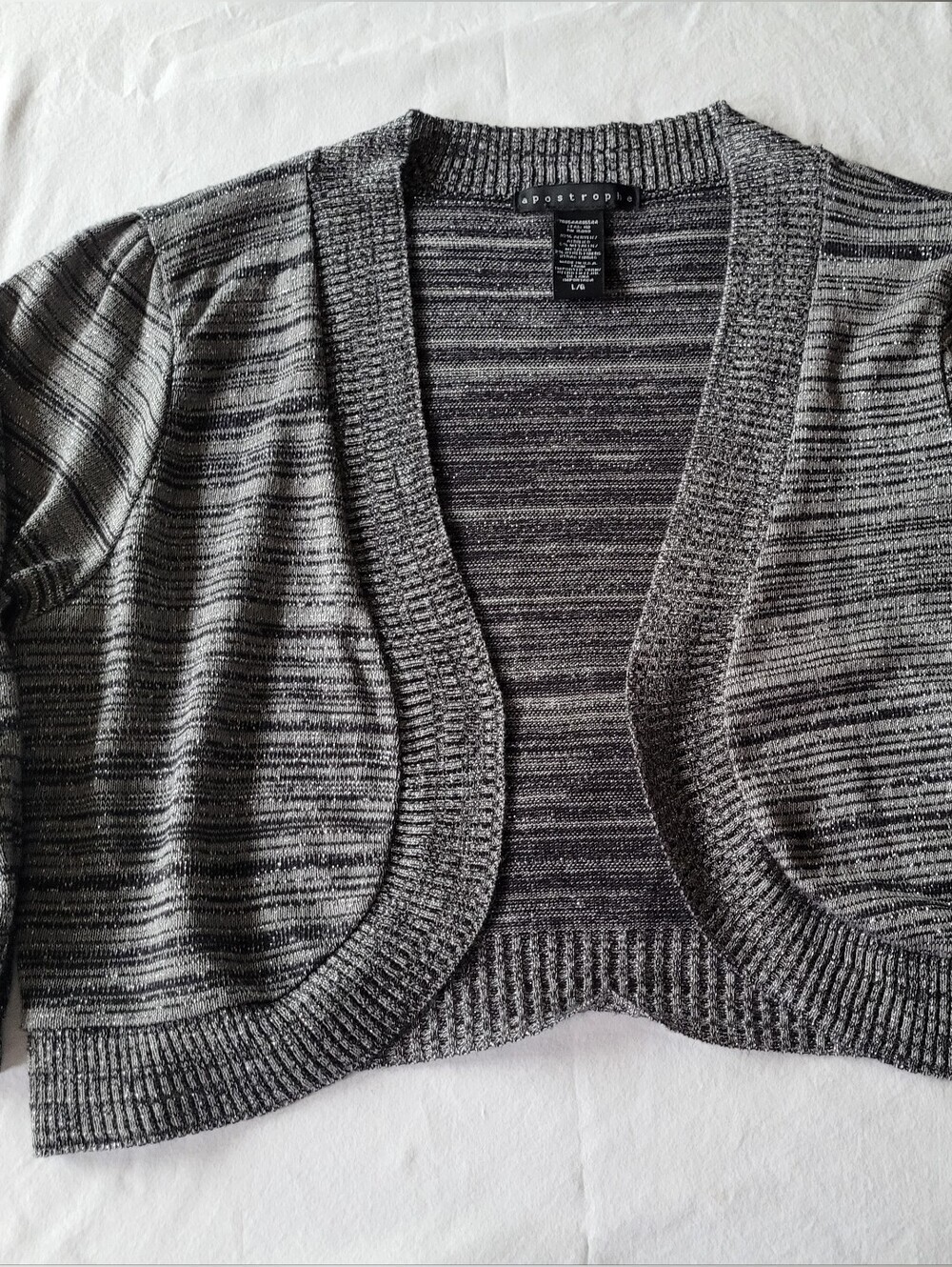 Apostrophe Gray Marled Short Sleeve Cropped Cardigan Size L